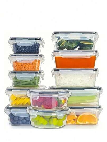 12/24pcs Food Storage Containers With LIDS Sealed, Plastic Food Containers, Used For Kitchen Storage And Organization, Sealed And Leak-Proof, Food Containers With Labels And Marks.