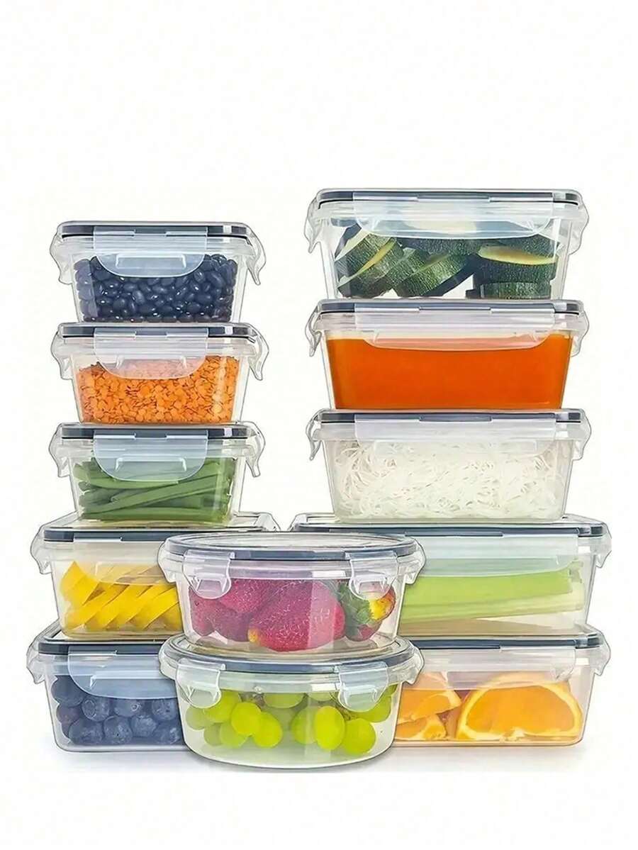 12/24pcs Food Storage Containers With LIDS Sealed, Plastic Food Containers, Used For Kitchen Storage And Organization, Sealed And Leak-Proof, Food Containers With Labels And Marks. - Black and White - View 1