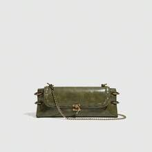 1Pc Women's Faux Leather Buckle Sling Bag,Single-Shoulder Bag With Buckle Closure, Antique Gold Finish, Can Be Worn As A Crossbody Bag, Shoulder Bag, Clutch, Or Underarm Bag; Chain Strap Included. - 綠色 - 查看 6