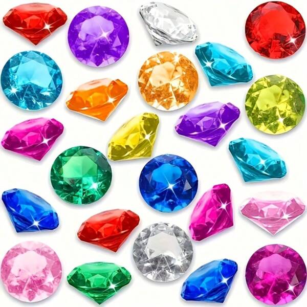 10/100pcs Mixed Pack Pirate Treasure Jewelry Sparkling Diamonds Giant Acrylic Large Fake Gemstone Vase Fillers Halloween Multicolor Plastic Gems Birthday Party Table Scatter Decoration Pirate Party Favors Diving Gemstones Pool Toys