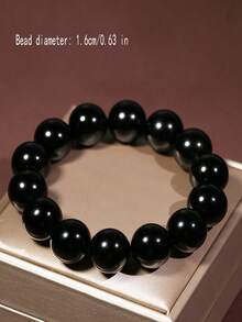 天然黑曜石 1 件黑色手链 - 10-16 毫米，男女皆宜 - 黑色 - 查看 9
