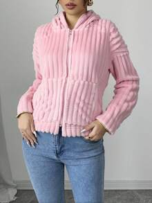 1  Liso    Casual    Poliéster    Cremallera  Bolsillo    Diario  Vacaciones  Noche de fiesta    INVIERNO - Rosa - Ver 2