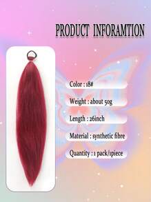 1-2pcs 26 Inch Burgundy DIY Braiding Hair Extensions | Women's Synthetic Yaki Straight Heat Resistant Fluffy Ponytail | Suitable For Halloween, Christmas, Holiday Parties - Burgundy - View 6