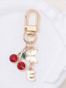 1 件可爱甜美亚克力樱桃字母钥匙扣不锈钢 26 个字母钥匙圈适用于手提包背包汽车钥匙 - 优雅女士节日礼物。背包装饰钥匙扣 - 彩色 - 查看 12