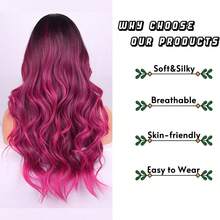 26-30 Inch Rose Pink Ombre Wig For Women - Curly Synthetic Hair With Bangs & Rose Mesh Cap, Heat-Resistant For Daily Wear & Themed Parties - Purple - View 5
