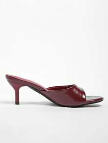 新款夏季女鞋，漆皮效果穆勒鞋款尖头高跟凉鞋[请参考尺码表选择合适的尺码]，猫跟鞋 - 酒紅色 - 查看 4