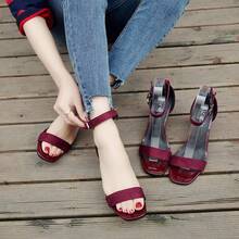 Sandalias de tacón alto para mujeres con tacones gruesos y dedos abiertos abrochados con tacones altos romanos - Burdeos - Ver 2