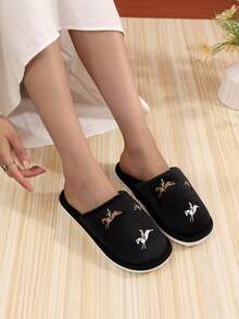 1 Pasang Sandal Dalam/Kamar Tidur Motif Hewan Gaya Cina Bordir, Cocok Digunakan di Rumah Sepanjang Tahun - Musim Semi, Musim Panas, Musim Gugur, Musim Dingin - Hitam - View 4