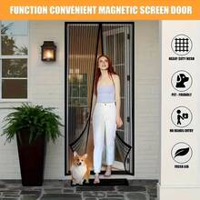 Summer Anti-Mosquito Magnetic Screen Door Curtain - No Drilling Installation, Pet Friendly Soft Mesh Double-Sided Tape & Push Pin Design, 4-Piece Privacy & Light Control, Fit Most Doors, No Drilling Needed Modern Home Decor, Polyester Material