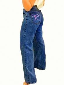 Jeans rectos, sueltos y versátiles para mujer con bolsillos