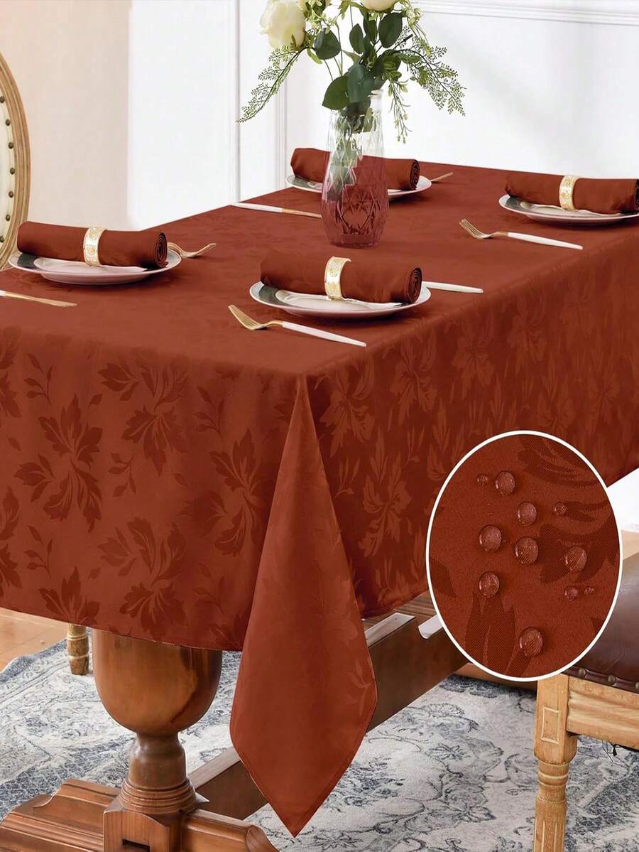 Khăn trải bàn hình chữ nhật bằng vải jacquard chống thấm nước, chống bắn nước, họa tiết lá, vải dày trang trí, thích hợp cho bữa tối, tiệc tùng, ngày lễ - Rỉ Nâu - Xem 1