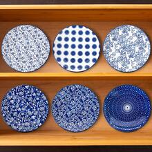 6pcs 10.5 Inch Ceramic Dinner Plates Set - Blue And White Porcelain Serving Dishes For Steak, Pasta, Salad, Pizza, And Pancakes - Durable & Scratch-Resistant - Dishwasher Safe - Great For Housewarmings, Weddings, Birthdays, And Christmas - Màu xanh lam - Xem 8