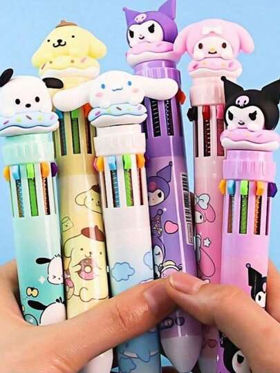 Sanrio 1/6 قلم جل متعدد الألوان كاواييي كوروميكارتون، قلم جل ميلودي متعدد الألوان، قرطاسية كيوت للعودة إلى المدرسة (بعض الأجزاء قد تكون عشوائية)