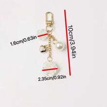Elegant 1pc Big Pearl & Flower & Heart Shaped Keychain With Gold-Tone Clasp Backpack Decor - White - View 6