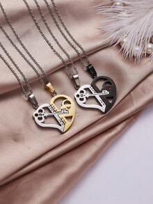 1 par de colgantes de collar de pareja de acero inoxidable, estilo llavero con forma de corazón y circonita, colgante doble de 2 en 1 para pareja, regalo de pareja - Multicolor - Ver 12