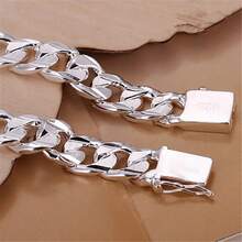 High Quality Fashion Hot 925 Sterling Silver Plated Bracelets Charm 10MM Chain Men Women Wedding Jewelry Gift - Silver - View 5