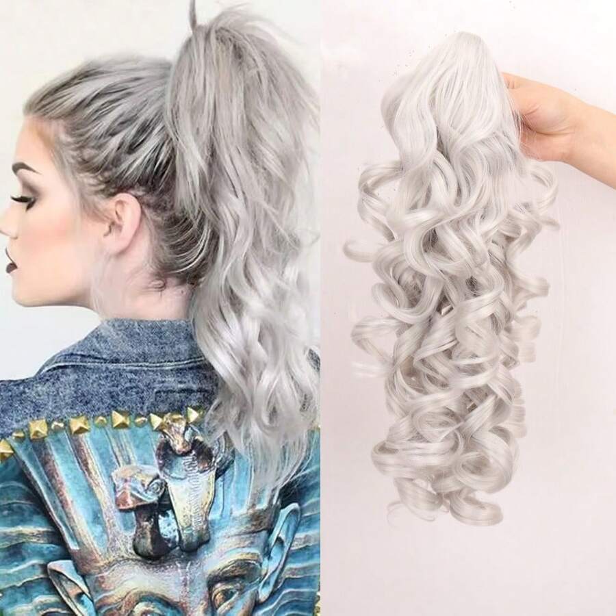 Brown Water Ripple Synthetic Ponytail Hair Tie Synthetic, Heat-Resistant, Fluffy Curly Hair, Adjustable Claw Clip, Daily Use, Holiday Occasions - Multicolor - View 1