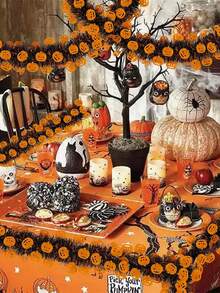 1 Pack 6.56ft Halloween Tinsel Garland, Black Halloween Tree Garland, Halloween Metal Twisted Garland With Orange Pumpkin For Party Doors, Mantels, Porches, Fireplaces, Indoor And Outdoor Decorations - Multicolor - View 2