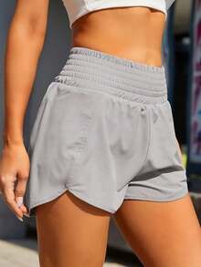 Women'S Athletic Running Shorts, Workout Gym, Elastic Waist Quick Dry Sports Shorts, High Waisted Yoga Workout Shorts With Mesh Liner Zipper Pockets - 灰色 - 查看 2