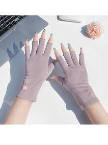 1 Pair Manicure Gloves, UV Protection, Finger Exposed Design, Suitable For Nail Art, Pink - Pink - View 5