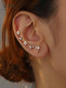 Hihho 2 brincos giratórios hipoalergênicos, de aço inoxidável, com formato de coração, triângulo, losango, crescente, microrosca, zircônia cúbica, joia para piercing corporal, presente adequado para encontros, trabalho, vida diária, uso casual
