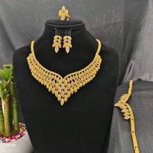 5pcs Middle Eastern Bridal Jewelry Set Necklace Earrings Ring Bracelet Accessory