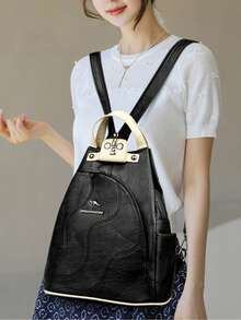 Ba lô nữ bằng da thật chất lượng cao, túi xách cỡ lớn phù hợp cho nữ sinh tuổi teen, túi đeo vai chống trộm khi đi du lịch. - Đen và trắng - Xem 10