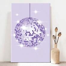 1pc Framed Canvas Wall Art Prints Poster, Purple Coquette Disco Ball Art Posters Canvas Print Painting For Living Room Bedroom Office Bathroom Dorm Home Decor, Ready To Hang - 彩色 - 查看 1