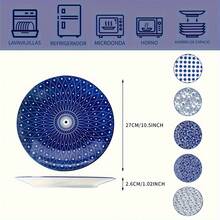 6pcs 10.5 Inch Ceramic Dinner Plates Set - Blue And White Porcelain Serving Dishes For Steak, Pasta, Salad, Pizza, And Pancakes - Durable & Scratch-Resistant - Dishwasher Safe - Great For Housewarmings, Weddings, Birthdays, And Christmas - Màu xanh lam - Xem 3