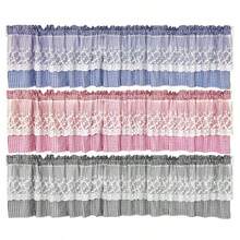1pc Blue Plaid Voile Short Curtain, Pastoral Style Cute Pink Lace Curtain With Rod Pockets, Decorative Window Curtain For Living Room, Bedroom, Valance - Blue - View 11