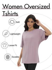 4 Packs Oversized Tshirts For Women, Loose Fit Crew Neck Summer Baggy Tops Workout Tees Plus Size T Shirts - 彩色 - 查看 7