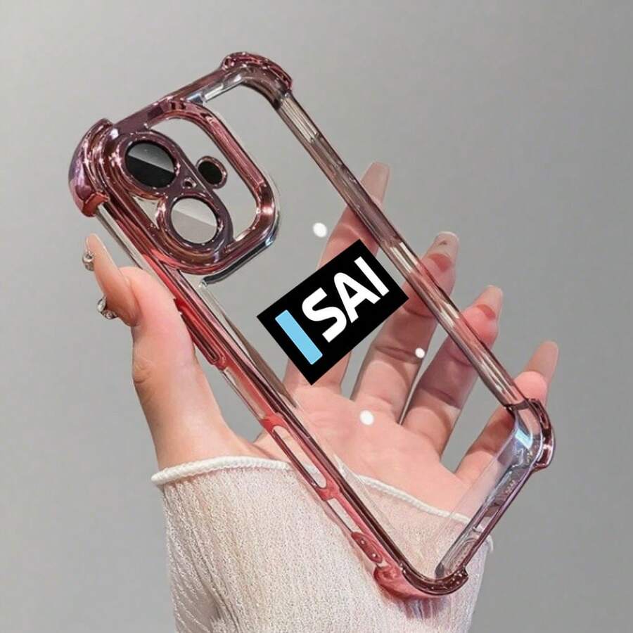 Electroplated Phone Case With Four - Corner Airbags & "SAI" Letter Design, TPU Made - Red - View 1