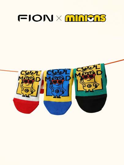 Minions 3 Pairs Cute Cartoon  Character Ankle Socks For Women Novelty Crazy Funky Socks For Girls And Teens Colorful Breathable Cotton Socks Gift For Children,Unisex