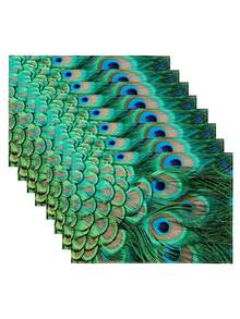 1/2/4/6/8 piezas Manteles individuales con estampado digital, manteles individuales con estampado de pluma de pavo real, adecuados para uso diario, festivales, fiestas, cumpleaños, bodas, cenas, decoración del hogar en la cocina y el comedor