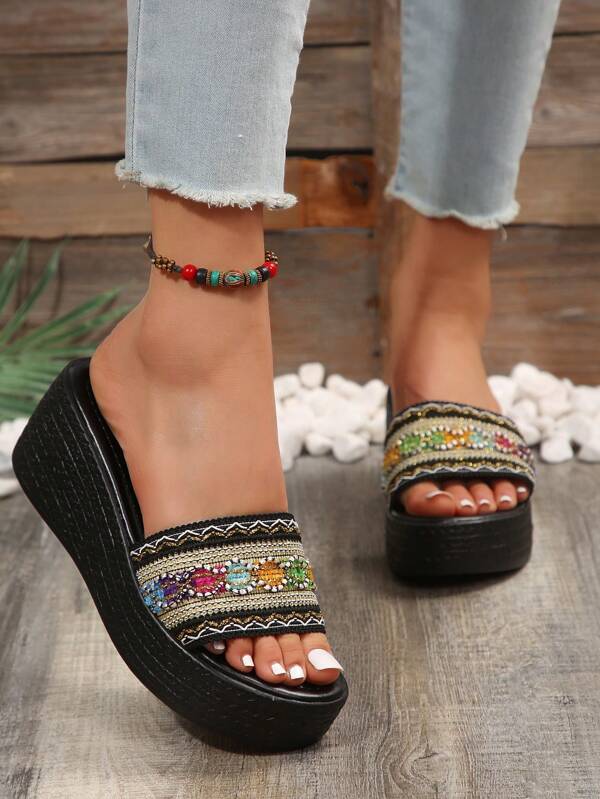 Plus Size Summer Solid Color One-Shoulder Platform Sandals