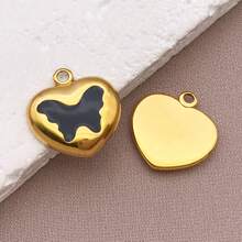 2pcs Fashion Enamel Stainless Steel Butterfly Charm High Quality Gold-Plated Love Butterfly Spacer Beads Pendant For DIY Bracelet Necklace Jewelry Making Craft Accessories
