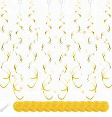 MEIJUANAAGold Hanging Swirl Decorations 30 Pcs, Party Swirl Decorations -Twin Tails Ceiling Swirl Foil Decorations, Gold Party Decor Wedding/Shower/Birthday Party//New Year Decorations - Gold - View 9