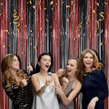 4PCS Black Red Foil Fringe Tinsel Backdrop Kit - 3.3x6.6ft Halloween Casino Theme Party Decorations For Photo Booth, Wedding, Birthday, Christmas, New Year's Eve, Bachelorette, Anniversary, Retirement Party Supplies, Door Wall Decor Indoor Outdoor, Black Red Party Supplies - Multicolor - View 10