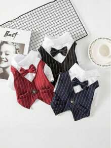 Conjunto de vestido a rayas formal para perros, adecuado para bodas y fiestas, con lazo - Ropa elegante para mascotas apta para ocasiones especiales