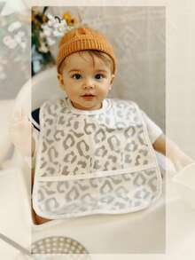 1 件蓝色格子豹纹印花围兜，适合 1-3 岁幼儿，大号防水口水围巾，适合日常使用、外出、用餐 - 彩色 - 查看 5