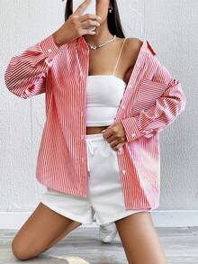 قميص مطبوع بخطوط للمرأة ، للربيع/الصيف/الخريف