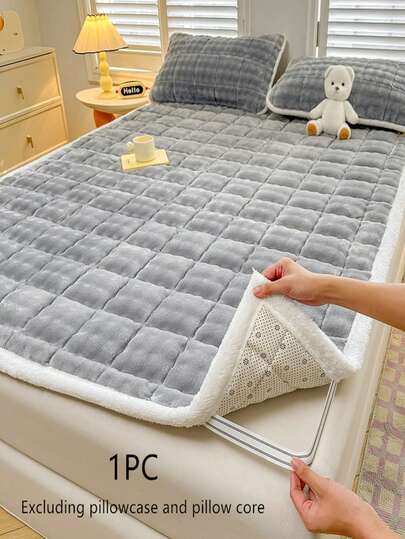 1 pieza Colchoneta acolchada gris, Protector de colchón suave de tafetán en gris oscuro, Colchoneta minimalista, Diseño con 4 esquinas elásticas apto para colchones de resortes, Plegable para almacenamiento, Fácil cuidado, Uso en todas las estaciones