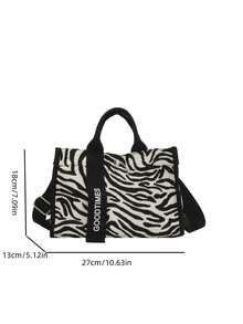 New Fashion Women's Zebra Print Letter Decor Handbag, Lightweight And Portable, Casual Versatile, Suitable For Travel And Shopping - Black - View 3