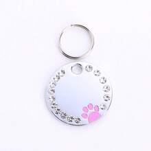 1 件个性化宠物狗/猫身份牌 - 刻有姓名和号码，饰有水晶钻石，圆形金属项圈标签，带有爪印设计，耐用的宠物身份牌，时尚、个性化狗牌，闪亮装饰，夏季配饰