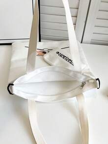Canvas Tote Bag, Middle/Elementary School Students Schoolbag, Shoulder Messenger Bag, Versatile Large Capacity Backpack - White - View 6