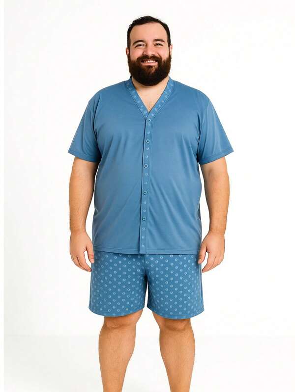 Pijama Masculino Adulto Plus Size Botão Tamanho Grande G1 G2 G3 Manga Curta