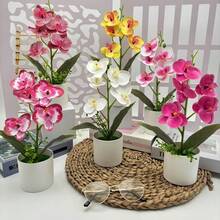 圣诞节、万圣节、情人节、节庆派对生日装饰。1件五盆蝴蝶兰盆栽仿真花摆件蝴蝶兰盆景办公室装饰仿真盆栽户外花园庭院绿植摆件 - 白色 - 查看 3