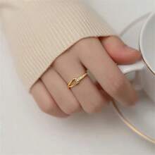 1 pieza Anillo con diseño geométrico hueco, de circonia, de estilo estético, delicado y lujoso al estilo coreano, ideal para uso diario casual