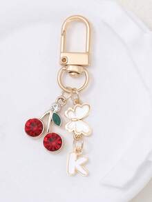 1 件可爱甜美亚克力樱桃字母钥匙扣不锈钢 26 个字母钥匙圈适用于手提包背包汽车钥匙 - 优雅女士节日礼物。背包装饰钥匙扣 - 彩色 - 查看 30