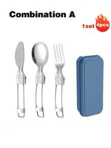 Juego plegable de cuchara y tenedor, juego plegable portátil de cuchara y tenedor, adecuado para viajes, campamentos, picnics al aire libre, cuchara de acero inoxidable, tenedor para ensalada, tenedor de postre, vajilla, listo para lavavajillas, regalo de Navidad, útiles escolares